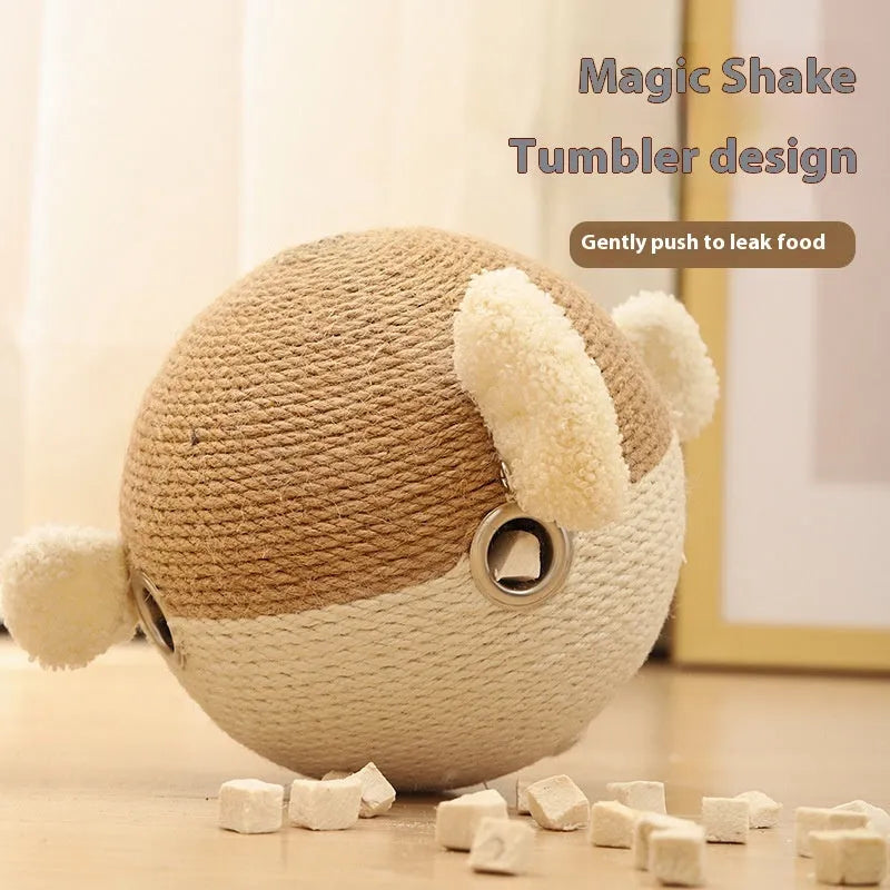 15cm cube puffer leakage pet feeder toy with sisal hemp strip construction for dogs and cats