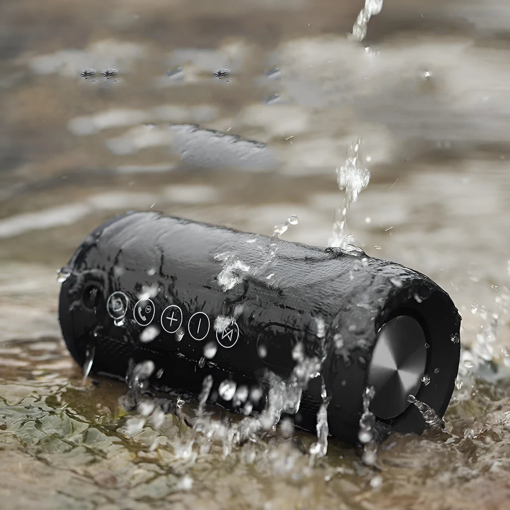 Outdoor waterproof Bluetooth speaker in black, camouflage, grey or red with 20m range