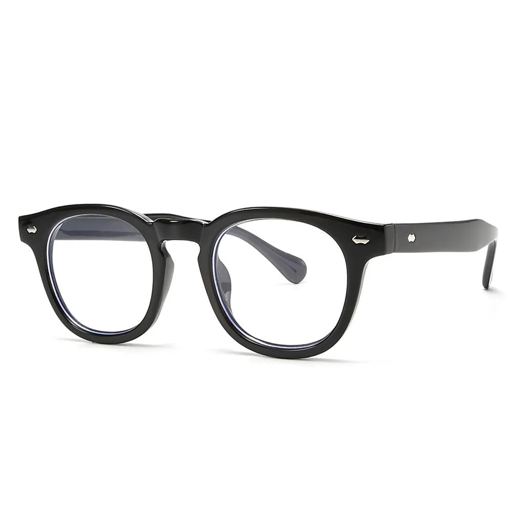 Round rim plastic sunglasses in bright black frame with simple retro design for sun protection