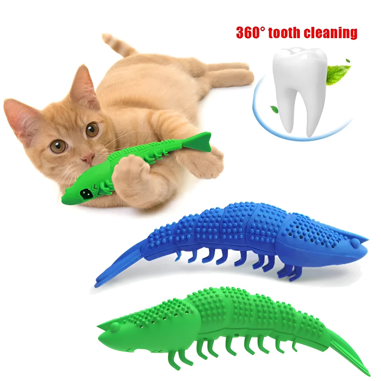 Blue hard rubber catnip toy with toothbrush texture for chewing and play.