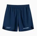 Men's blue training shorts with moisture-wicking fabric, shown from the side.