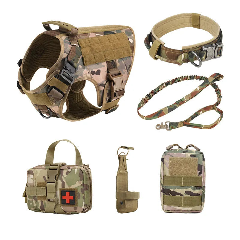 Polyester dog training vest battle suit set with harness and lead attachments