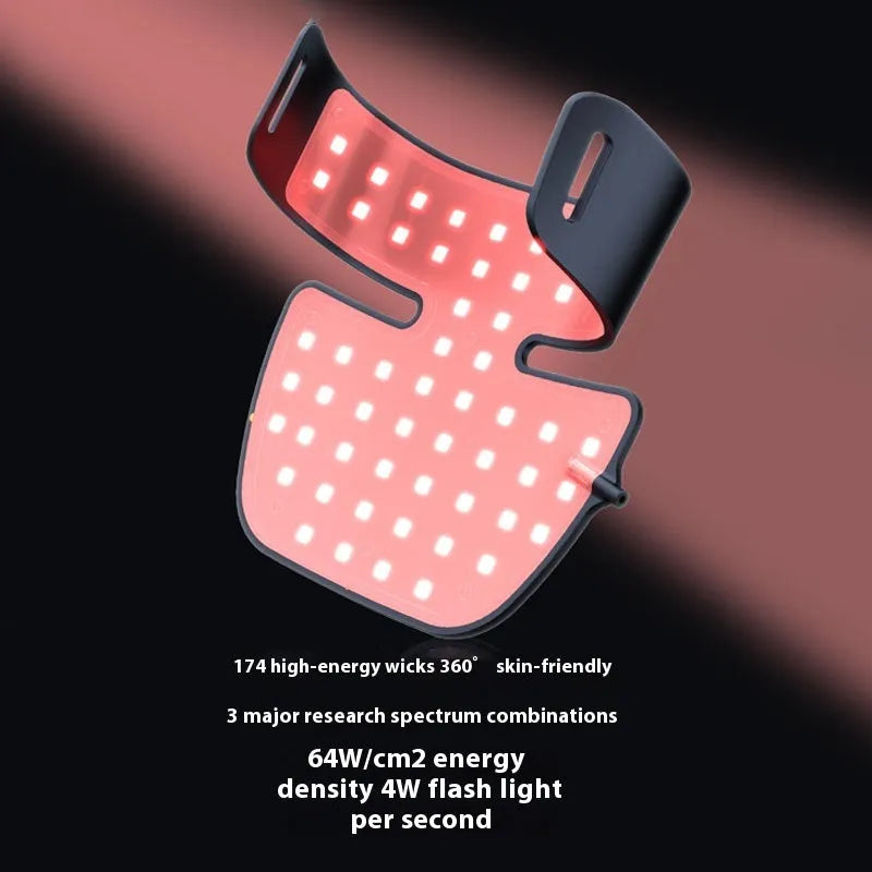 Black LED photon therapy mask with four-colour infrared lights and neck care extension