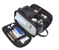 Men's black PU leather toiletry bag with solid colour design for travel grooming storage