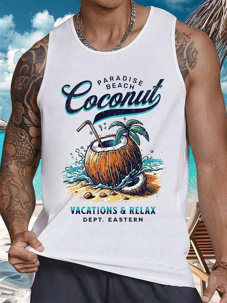 Men's 3D printed sleeveless vest t-shirt in solid colour pinhole cloth polyester
