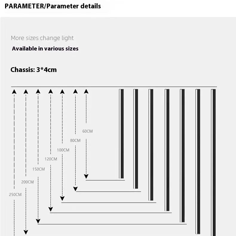Black 80cm long aluminium LED strip wall lamp with a slotted-free design and touch control panel.