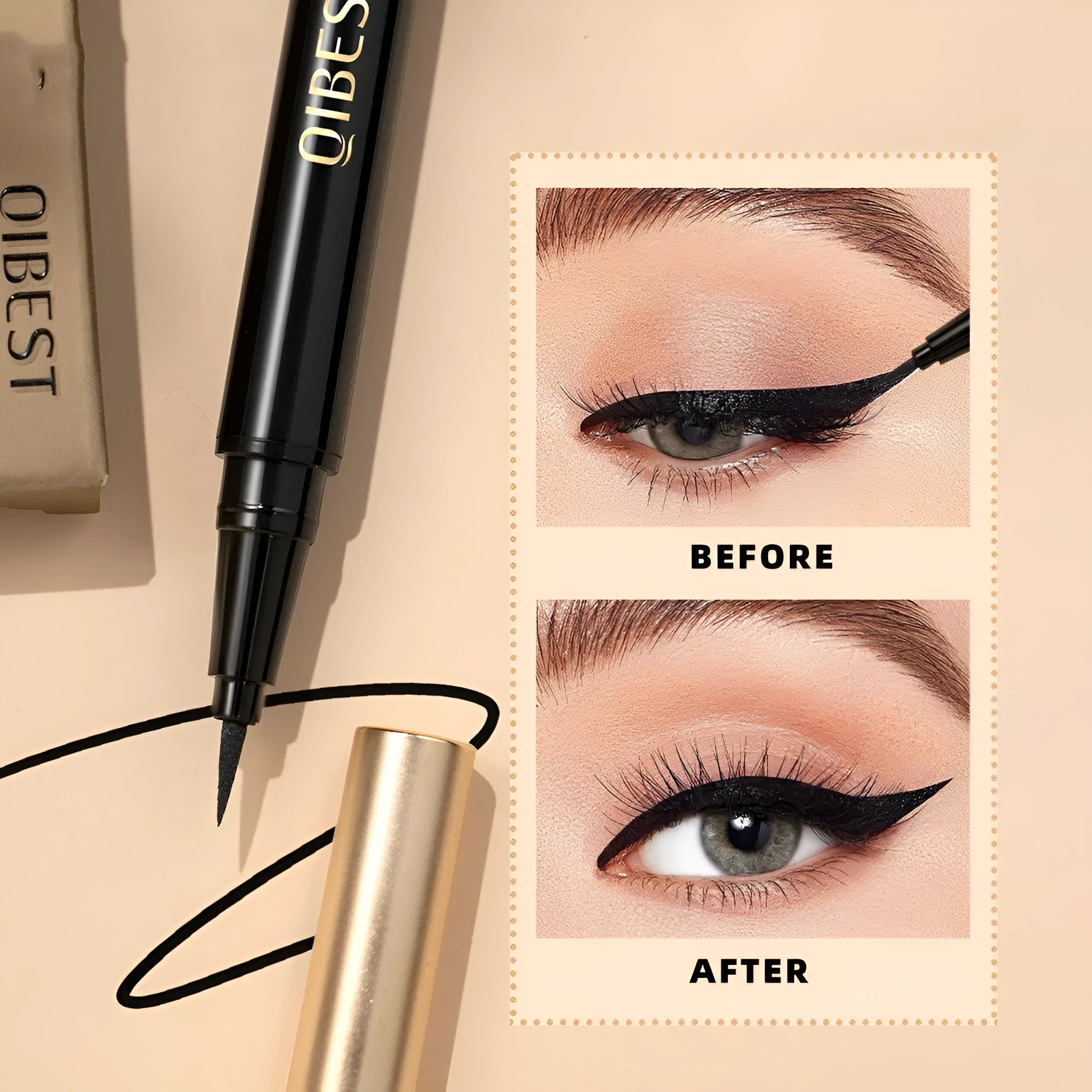 Black liquid eyeliner pen with sweat-proof and smudge-resistant quick-drying formula