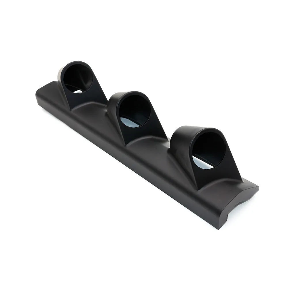 Black ABS plastic three-hole instrument stand for universal 52mm car gauges, right-drive configuration.