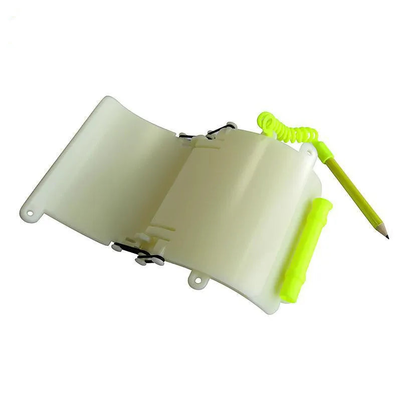 White luminous ABS wristboard for underwater diving communication with attached pencil