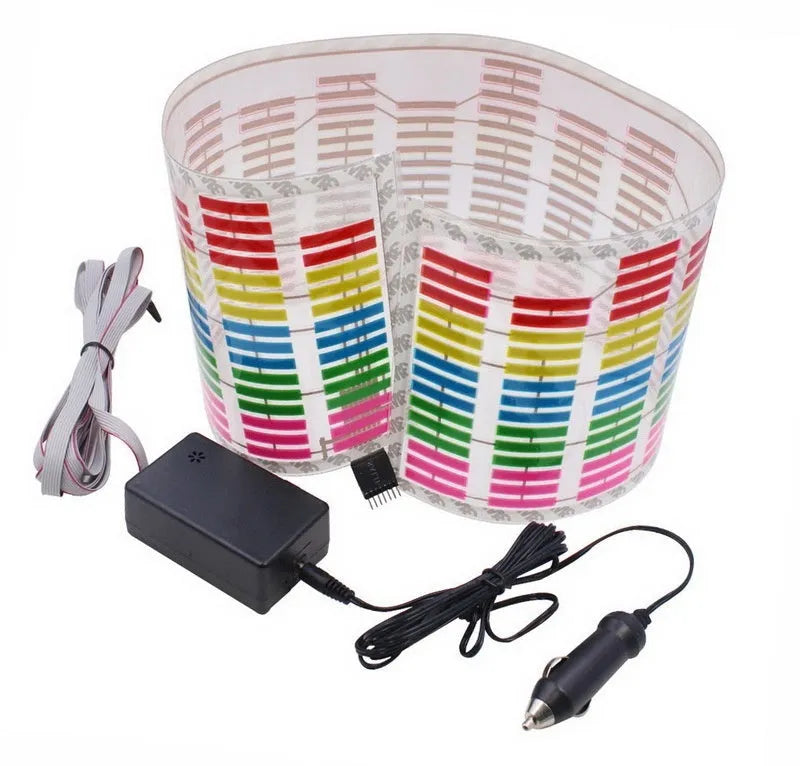 Voice control car rhythm light with 90 by 25cm electroluminescent panel showing music sync patterns