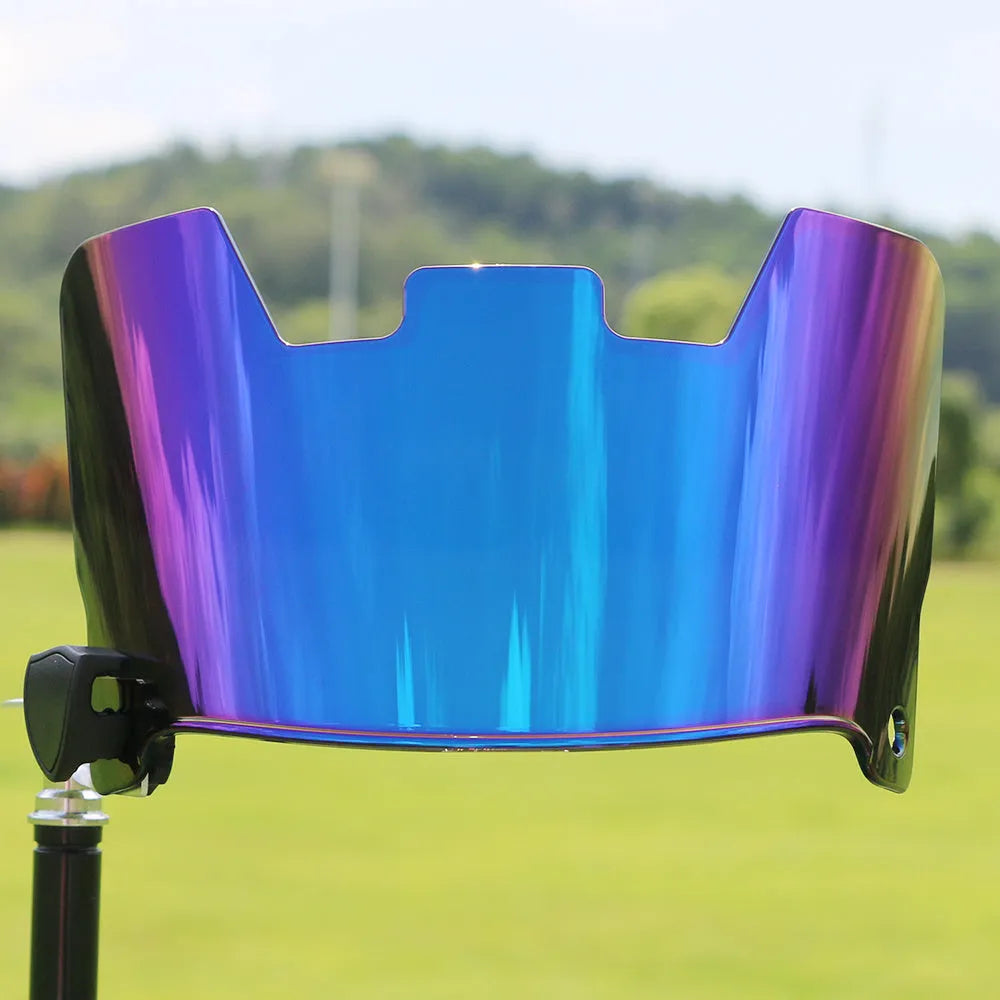 American style rugby helmet goggles in a multicolour option, showing attachment to a rugby helmet.