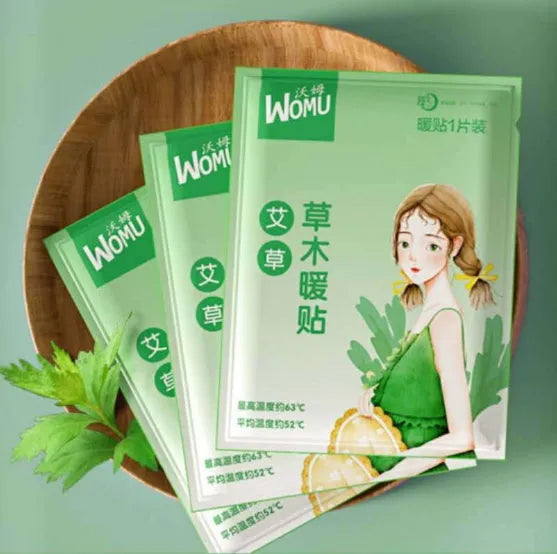 Self-heating uterus warming plaster in argy wormwood, ginger, motherwort, or sea salt variant.