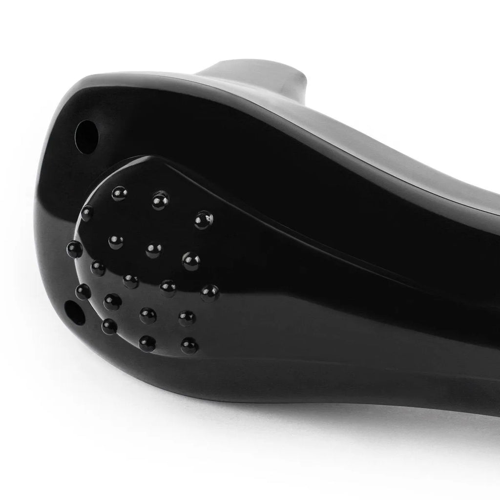 Black folding body electric shaver with battery compartment open