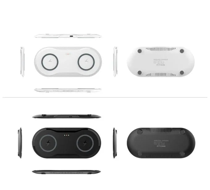 Black and white dual wireless charging pad for two phones with Type-C cable
