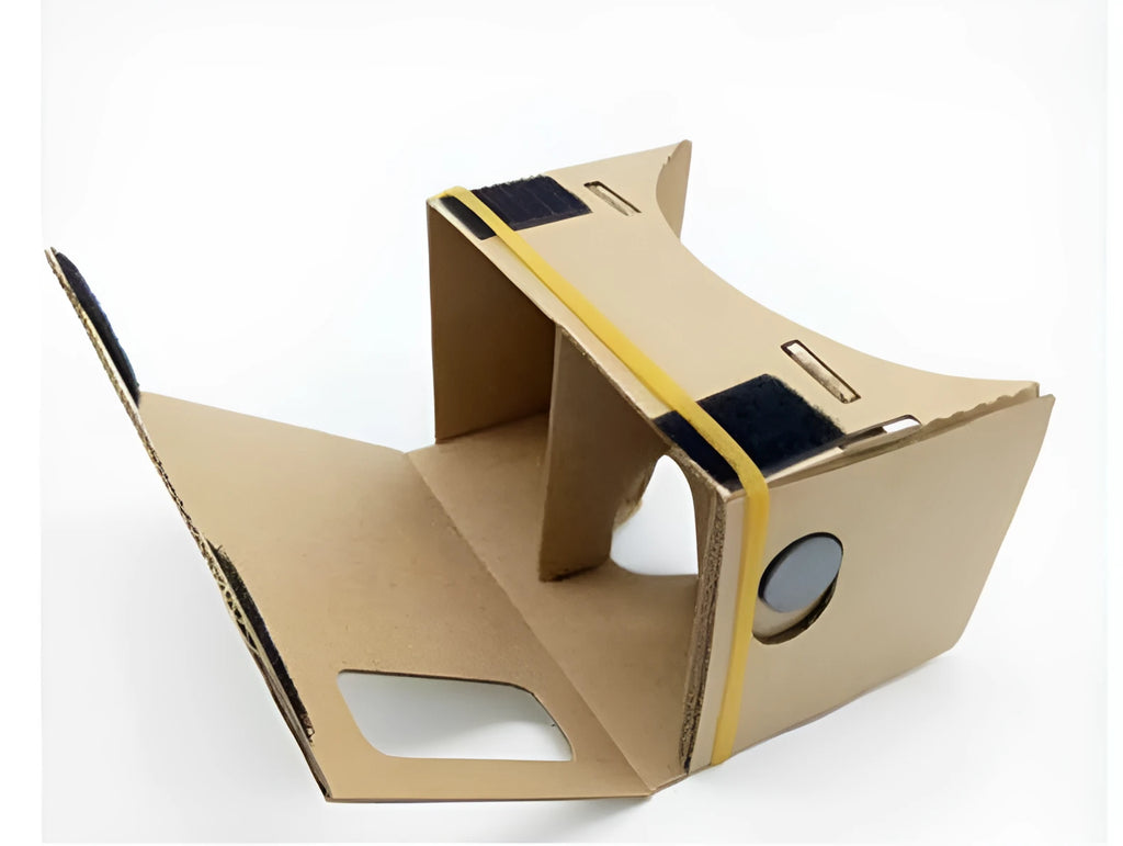 Cardboard VR glasses for smartphones with 3D lenses, showing pink colour option