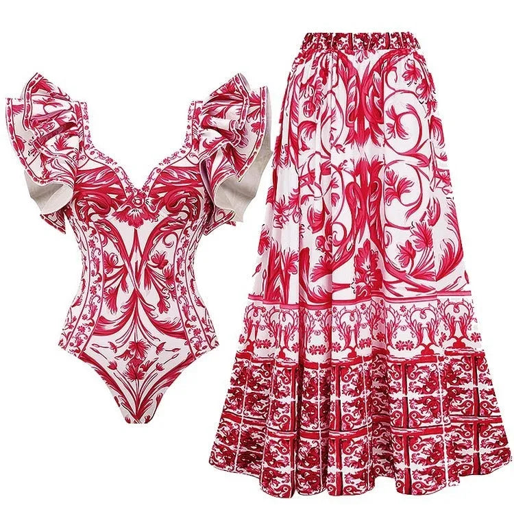 Women's floral print one-piece swimsuit in polyester fabric available in multiple colours