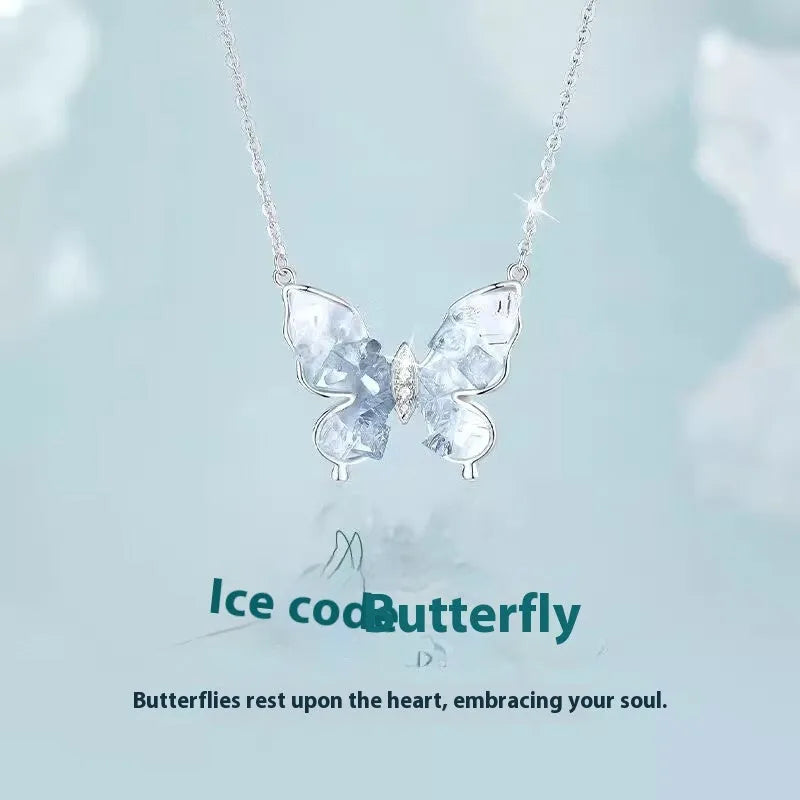 S925 sterling silver butterfly pendant necklace on an adjustable O-ring chain.