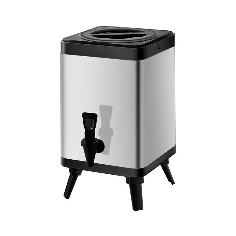 Silver stainless steel milk tea bucket with square lock closure, 8-litre capacity.