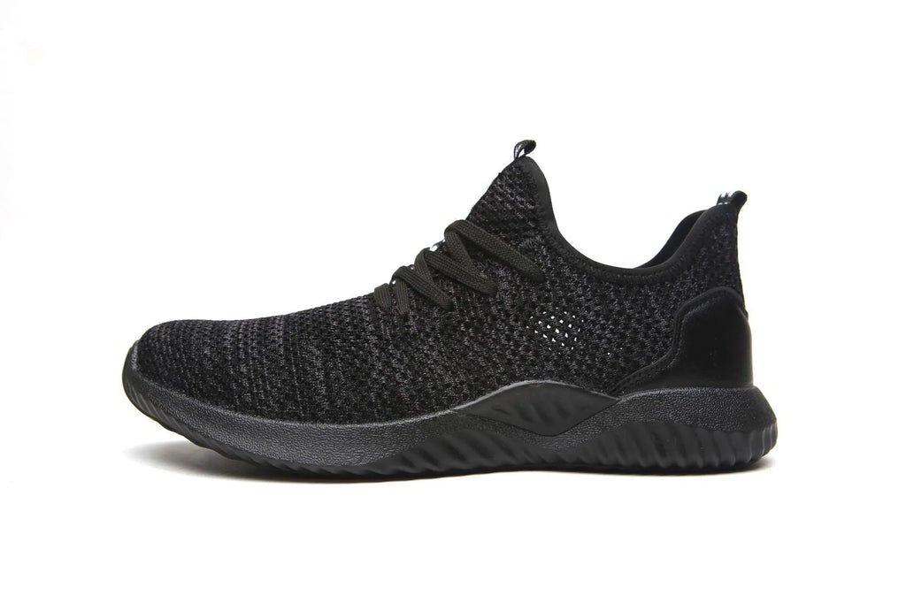 Work safety shoes with steel toe cap protection and EVA midsole in black, grey, and dark green colours