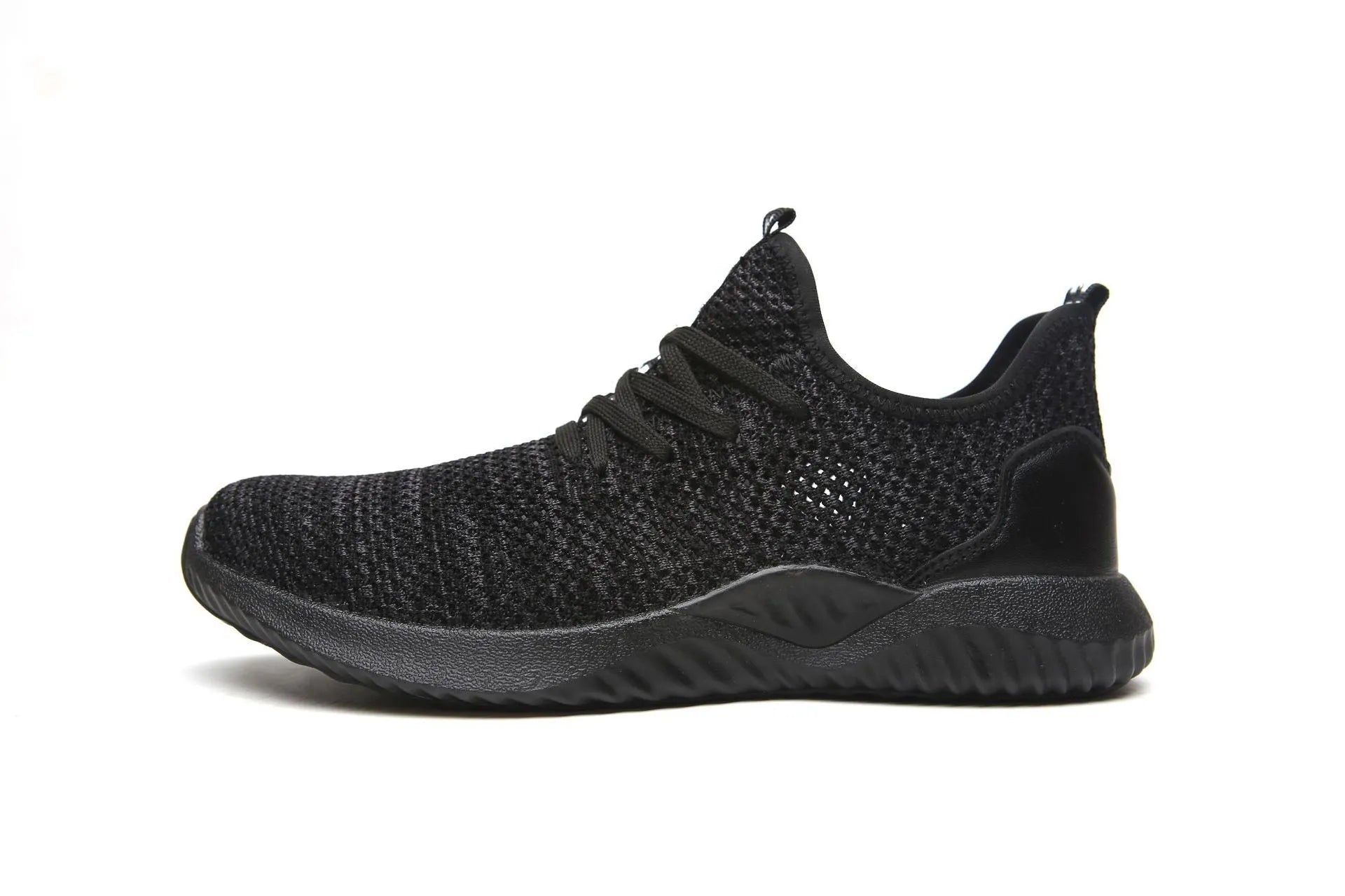 Work safety shoes with steel toe cap protection and EVA midsole in black, grey, and dark green colours