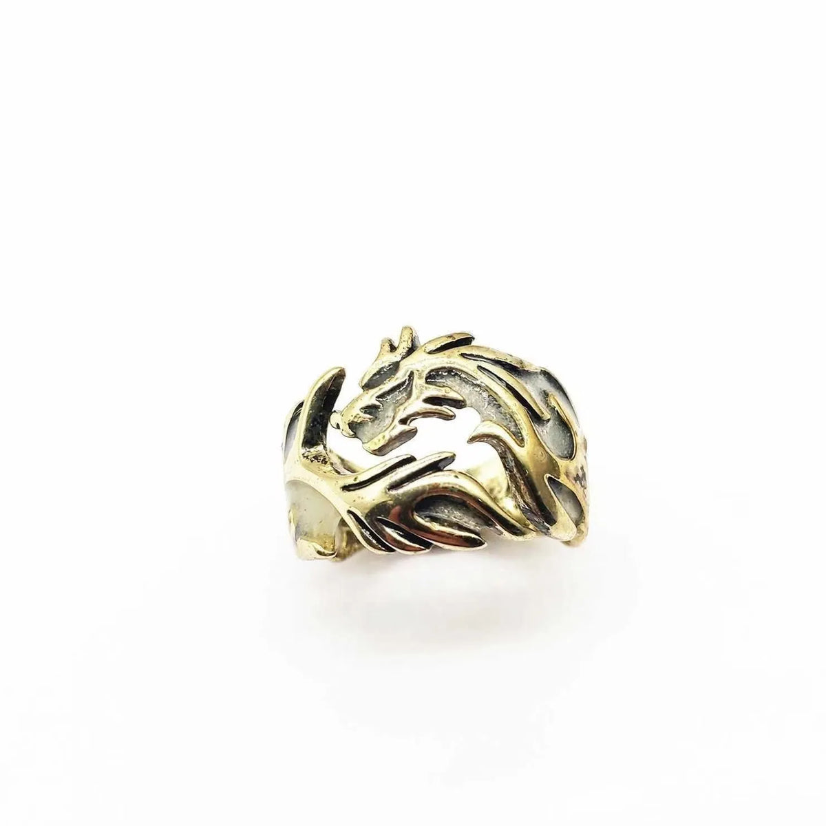 Adjustable Chinese dragon pattern ring with antiqued silver blue and green electroplated finish