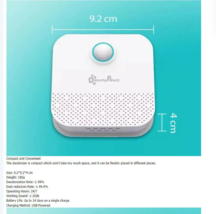 White DownyPaws 4000mAh smart cat litter deodoriser with compact square design