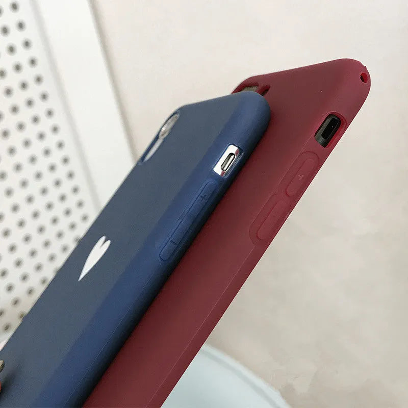 Painted love TPU phone case in red, blue, or black for iPhone 6 to 13 Pro Max.