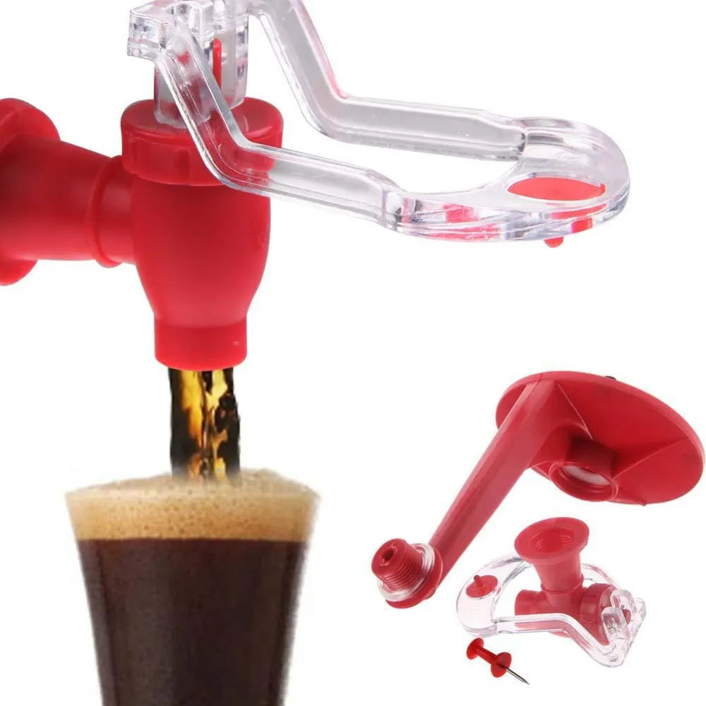 Red Magic Tap soda dispenser attached to 2-litre bottle with push-in mechanism for drink serving