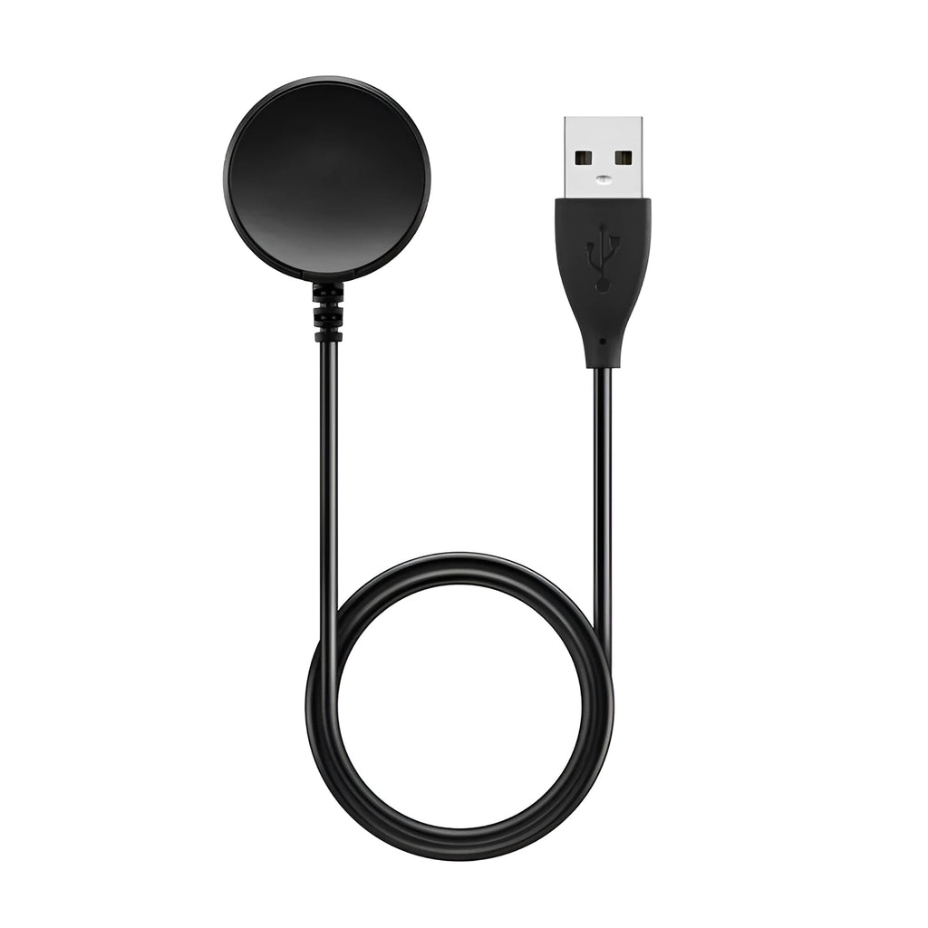 Black USB wireless watch charger measuring 34mm for smartwatches and fitness trackers