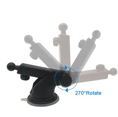 Black universal car phone bracket with telescopic long rod extended to show adjustable reach