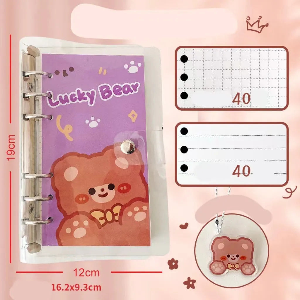 A6 loose-leaf notebook with 80 sheets and decorative bear pattern for student binders