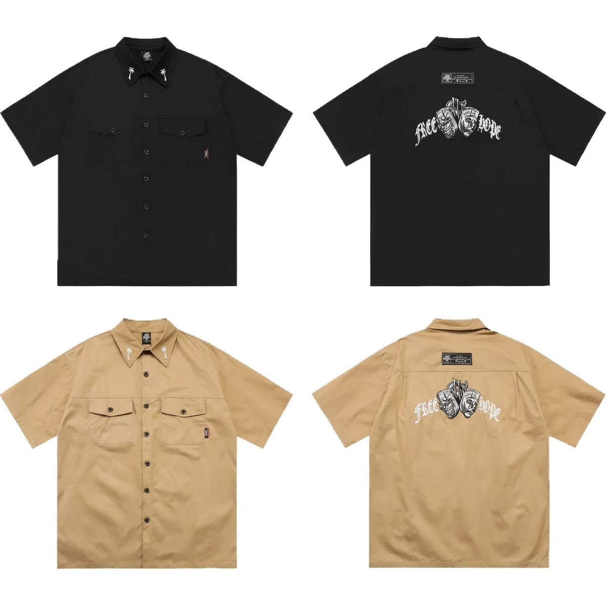 Men's black plus size cotton blend loose fit shirt with half sleeves and a chest pocket.