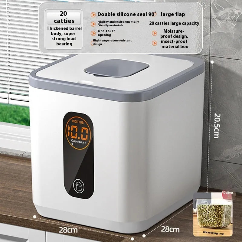 Gray sealed rice jar with insect-proof and moisture-proof lid available in 10kg 20kg and 30kg sizes