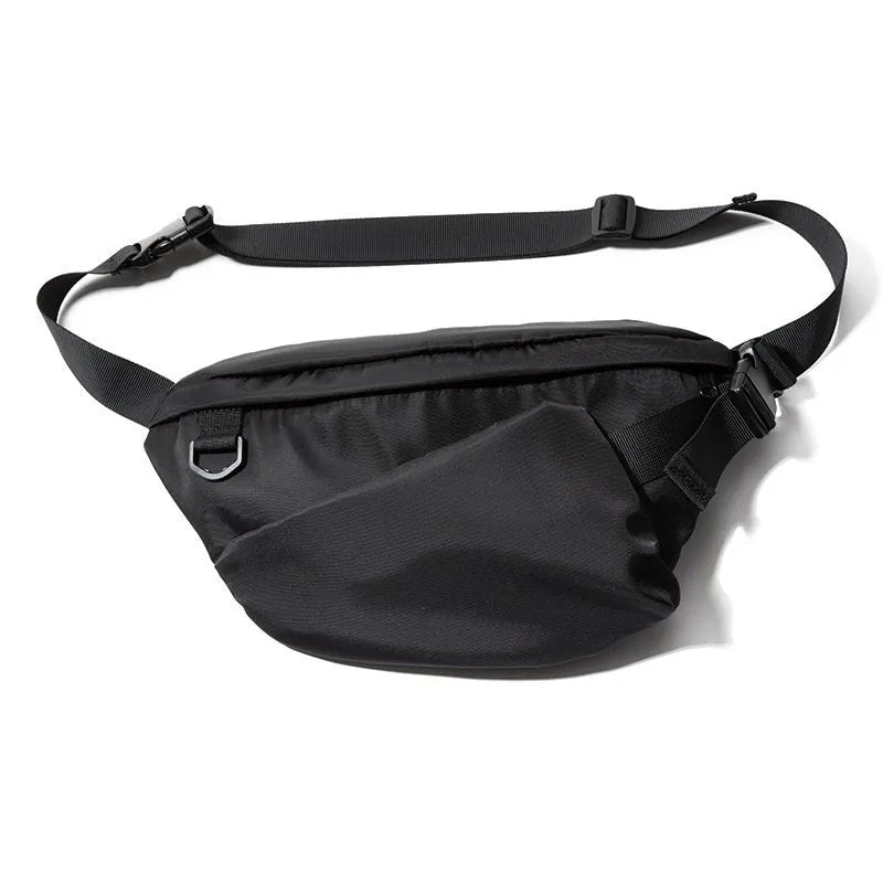 Black men's slanted chest bag with Oxford fabric construction and sewing line detailing