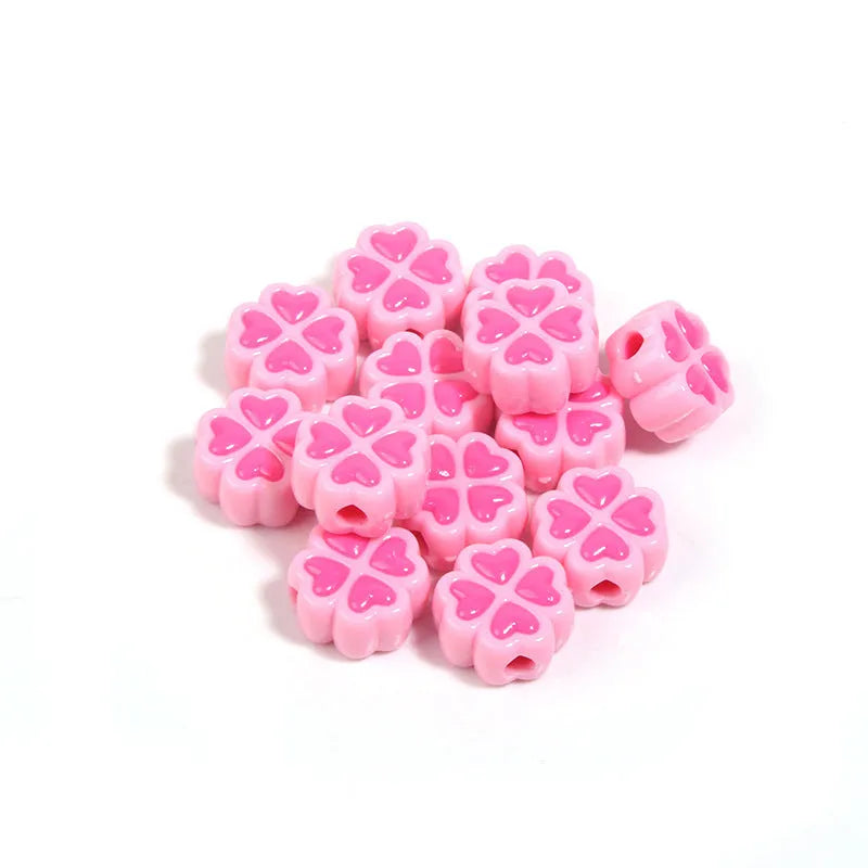 15mm acrylic clover beads with cartoon love pattern and frosted finish in mixed colours