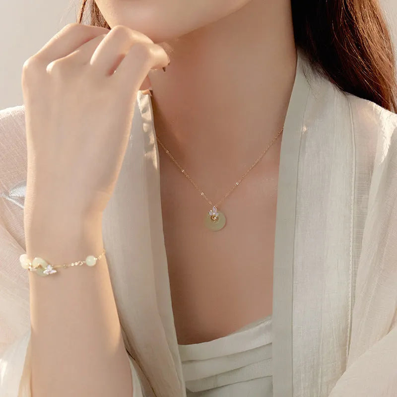 925 silver orchid necklace with safety peace buckle and flower geometric pendant
