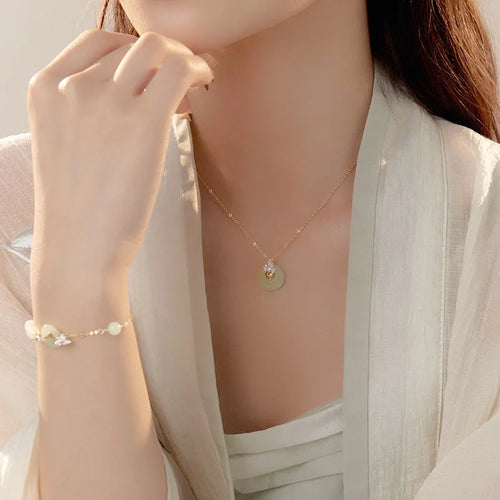 925 silver orchid necklace with safety peace buckle and flower geometric pendant