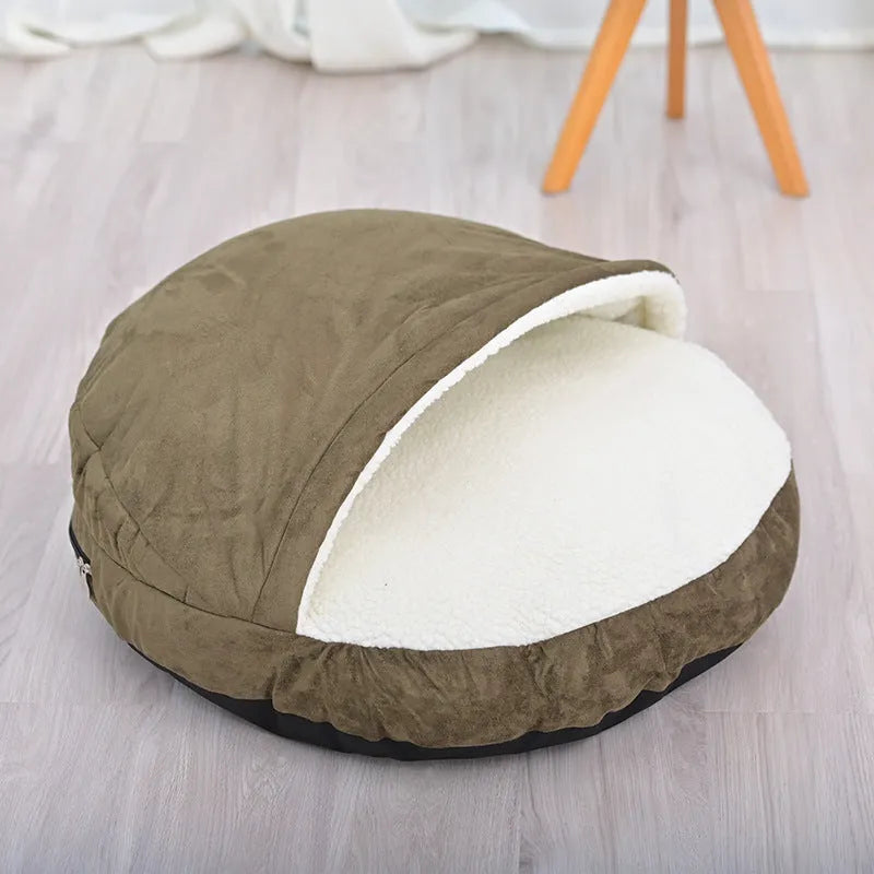 Brown cloth dog kennel with removable washable cover for indoor pet use