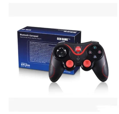 Black and white X3 Bluetooth wireless game controller for Android phones with mobile clip attached.