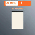 A5, B5, and A4 writing pads showing horizontal line, grid, and blank ruling options with 80 wood-free paper sheets
