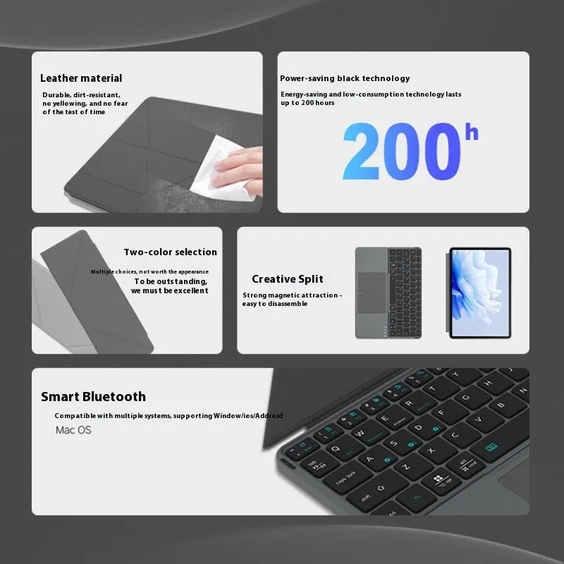 Grey Bluetooth wireless folding keyboard for mobile phones and tablets showing compact design