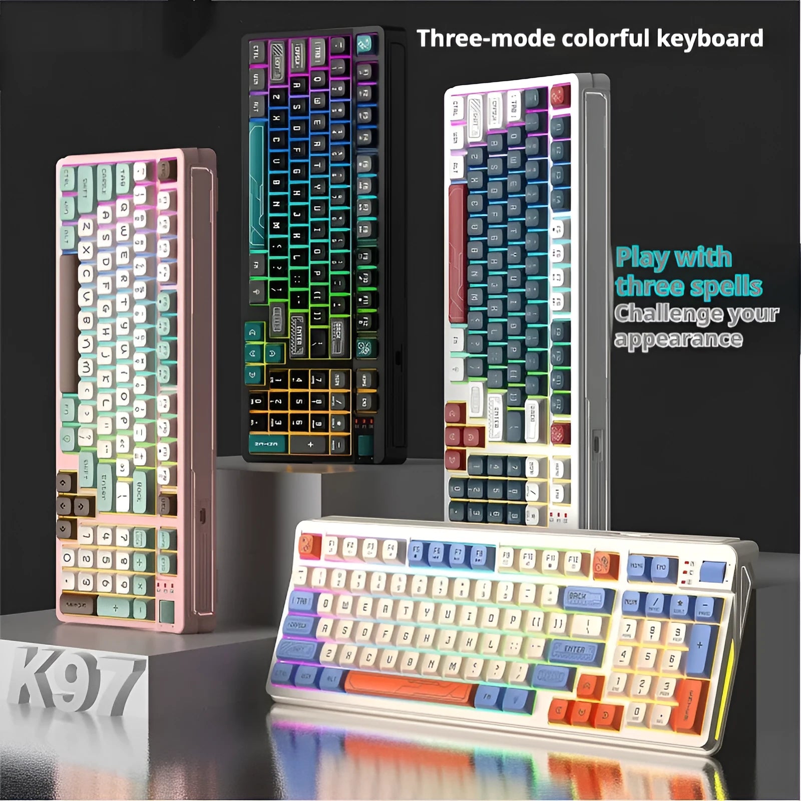 Plastic desktop keyboard with mechanical feel design in four colour options