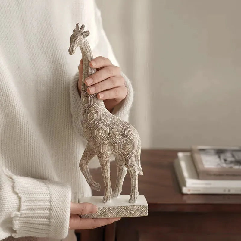 Wood colour synthetic resin giraffe ornament standing 30.5cm tall for home decoration.