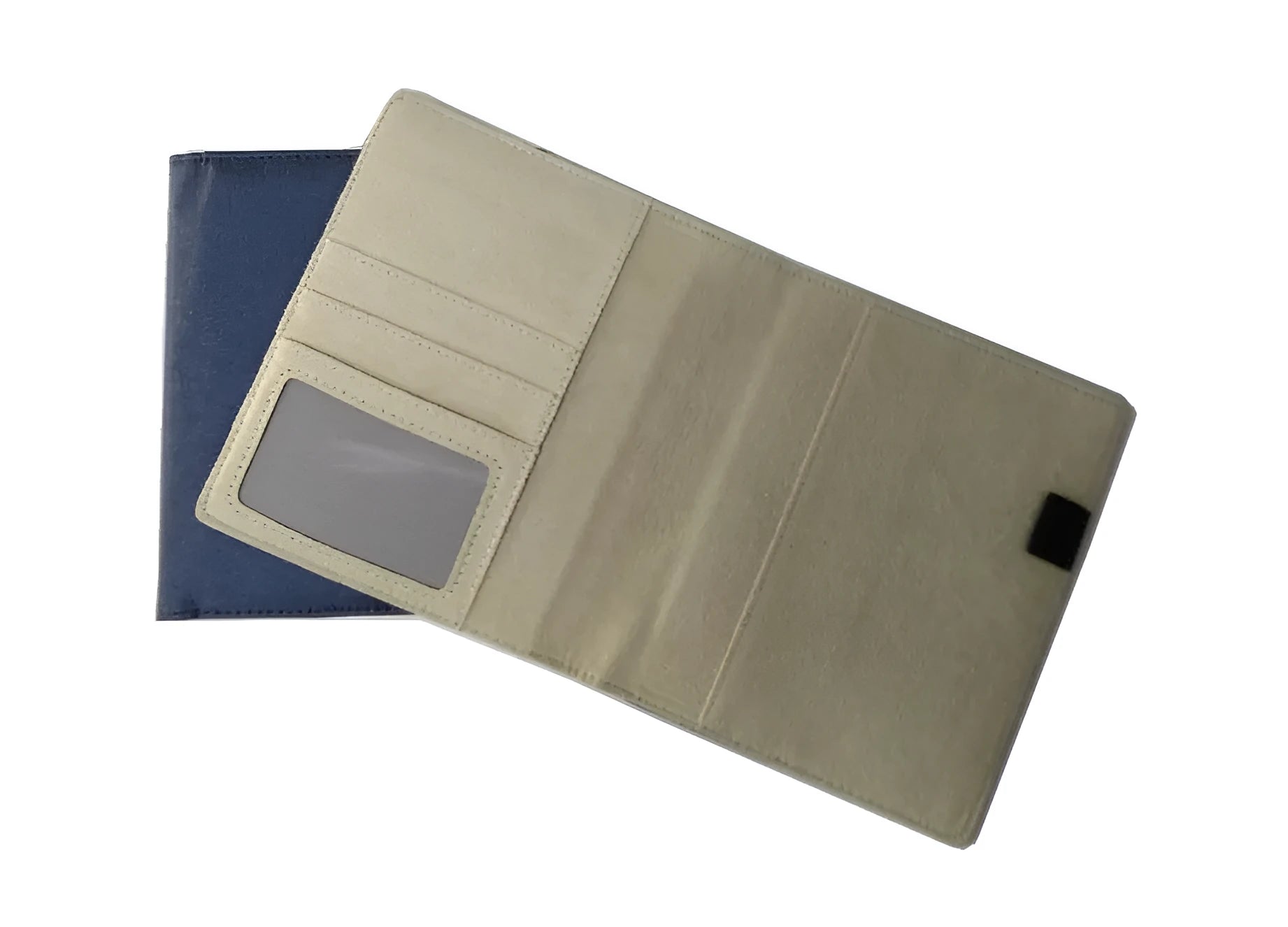 Blue imitation leather PU notebook shell measuring 18.5 by 15.5 centimetres with a PP storage bag.
