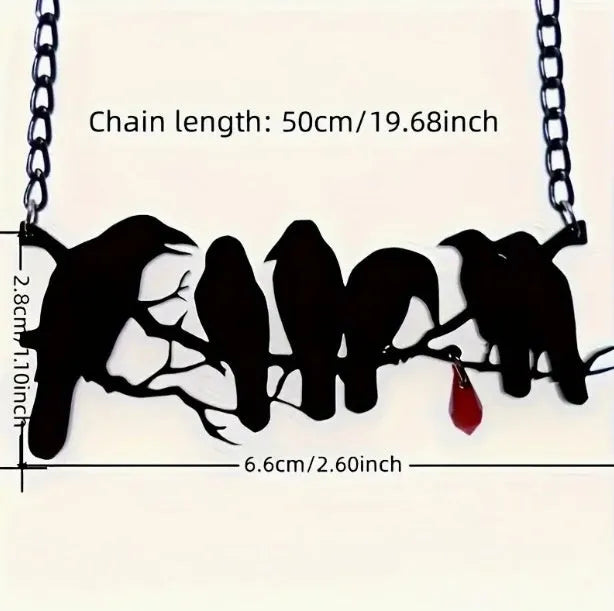 Black electroplated alloy crow necklace with cross chain design and zodiac elements
