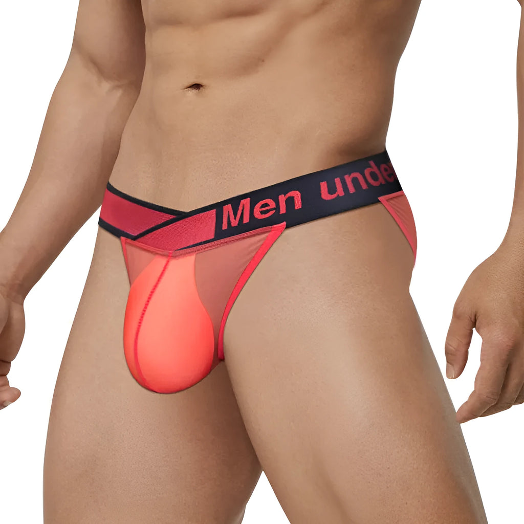 Men's transparent ice silk breathable briefs with large V gradient high fork design