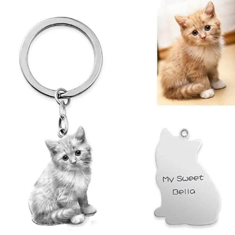 Custom pet character photo necklace or keychain in titanium steel with cross chain or box chain and unisex pendant design