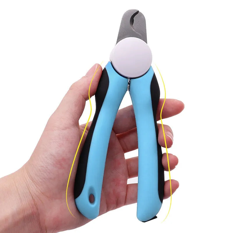 Blue heavy-duty dog nail clippers with safety guard for trimming thick nails on large breeds
