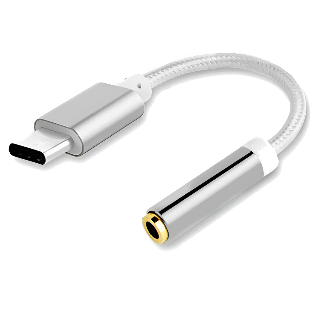 Weaving TYPE-C to 3.5mm audio adapter cable with nylon braided construction in metallic colours