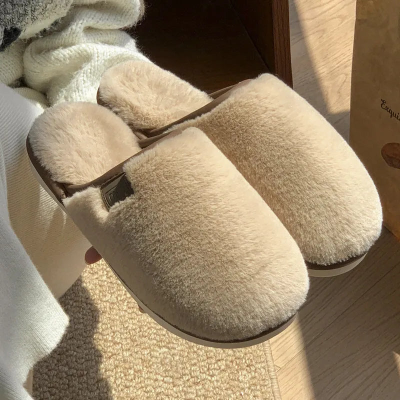 Solid colour PVC winter plush slippers with non-slip soles in multiple colour options